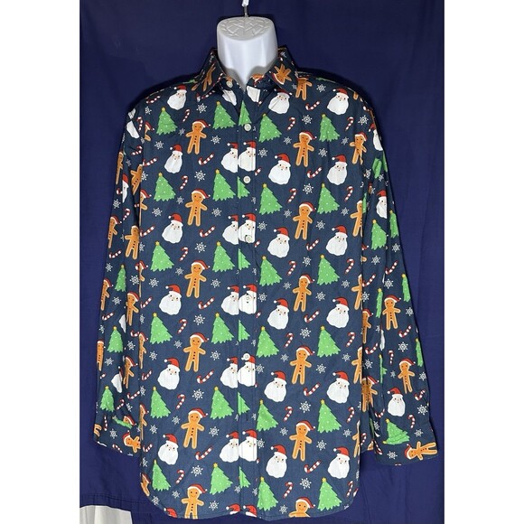 Simon Banks Christmas Gingerbread Man Buttons Up Shirt Size L - Picture 1 of 10